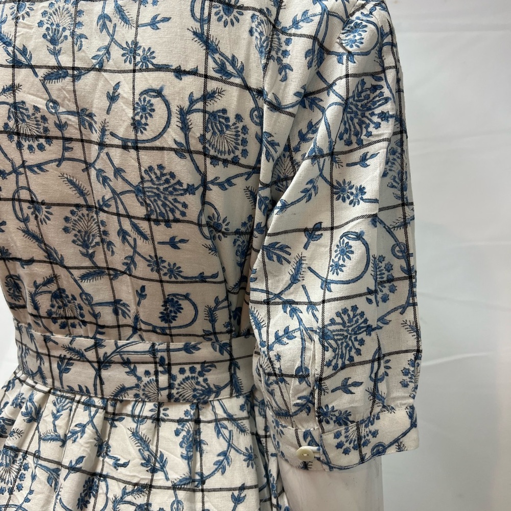 Uncle Frank Small White Blue China Pattern Half Sleeve Belted Midi Dress Anthro - Picture 7 of 9
